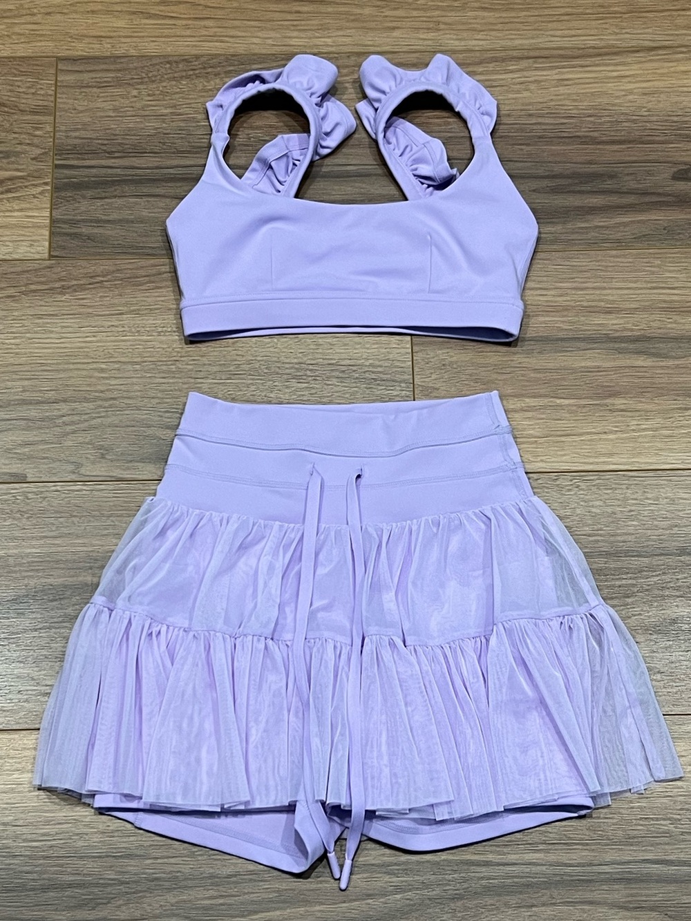 Pop Flex Piroutte Skirt and Romance Ruffle Bra Set in Digital Lavender Size XXS